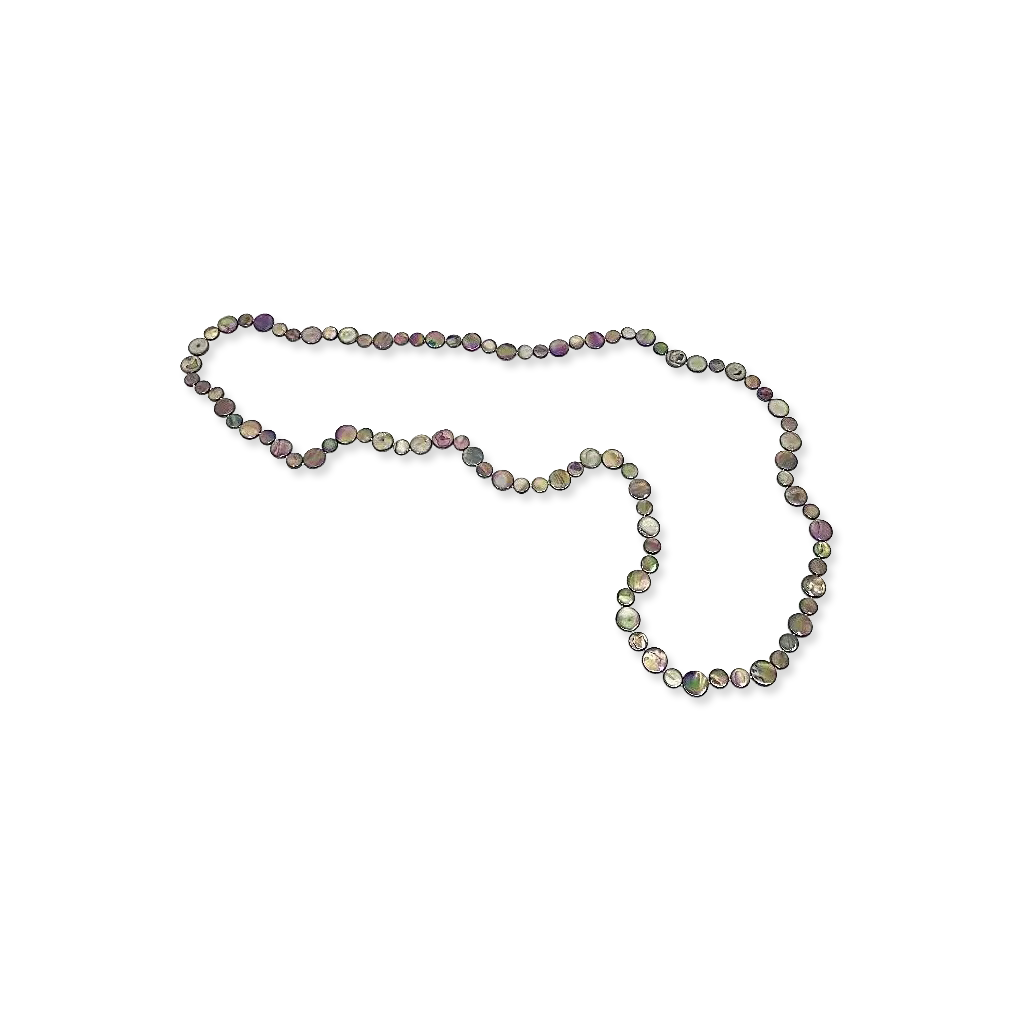 Multicolored beaded necklace on a white background