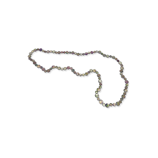 Multicolored beaded necklace on a white background