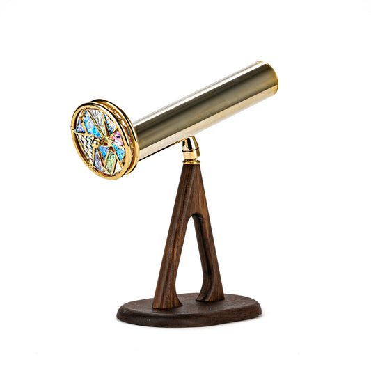 Caleidoscopio de pedestal (latón y nogal, con vidrio dicroico)