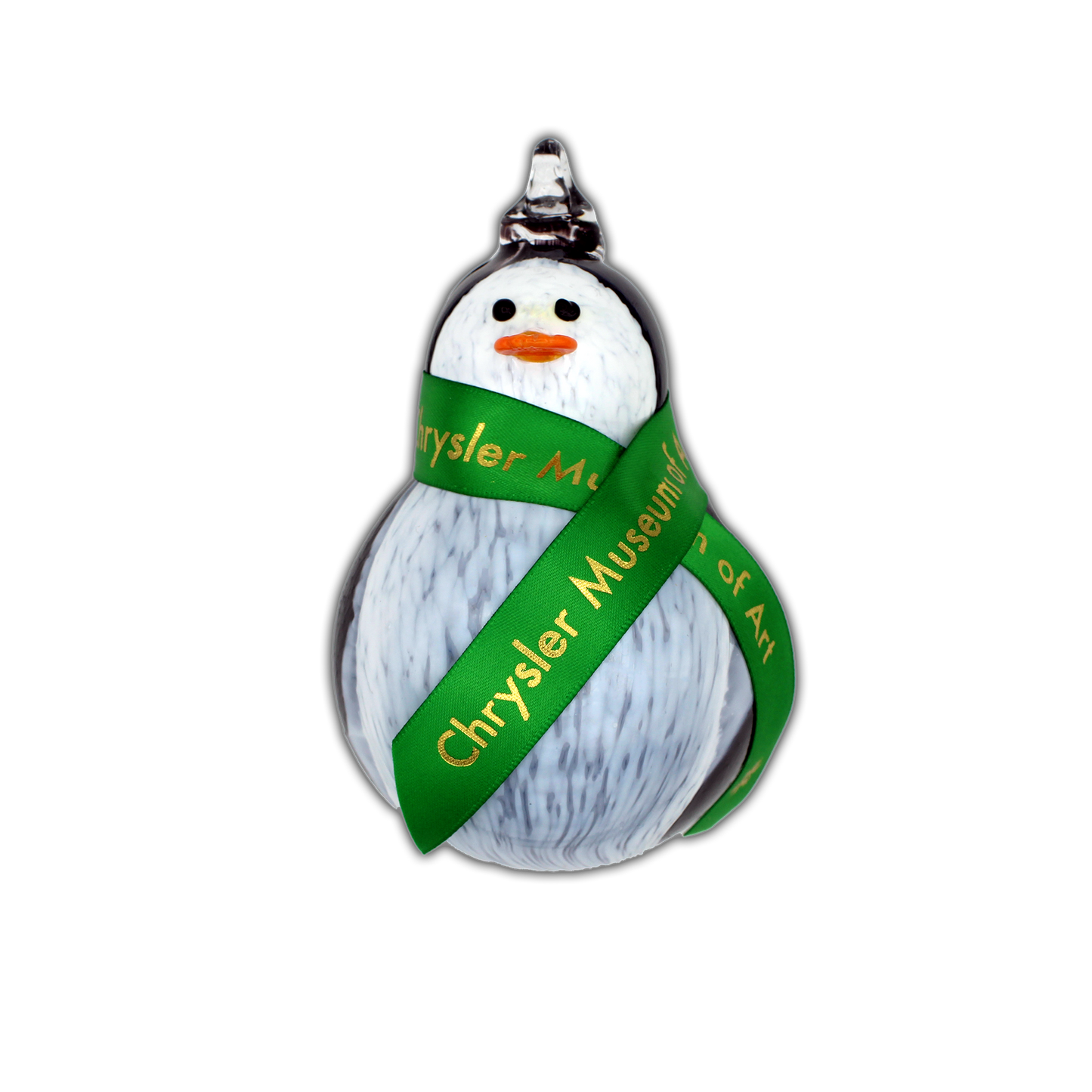 Chrysler Museum Ornament: Penguin with Green CMA Scarf by Kelsey Finnie Glass - Chrysler Museum Shop