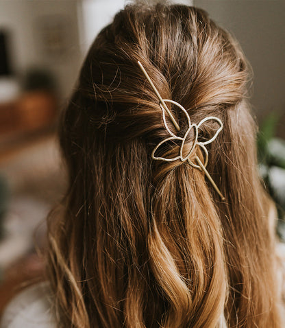 Butterfly Hair Slide with Stick (Gold)