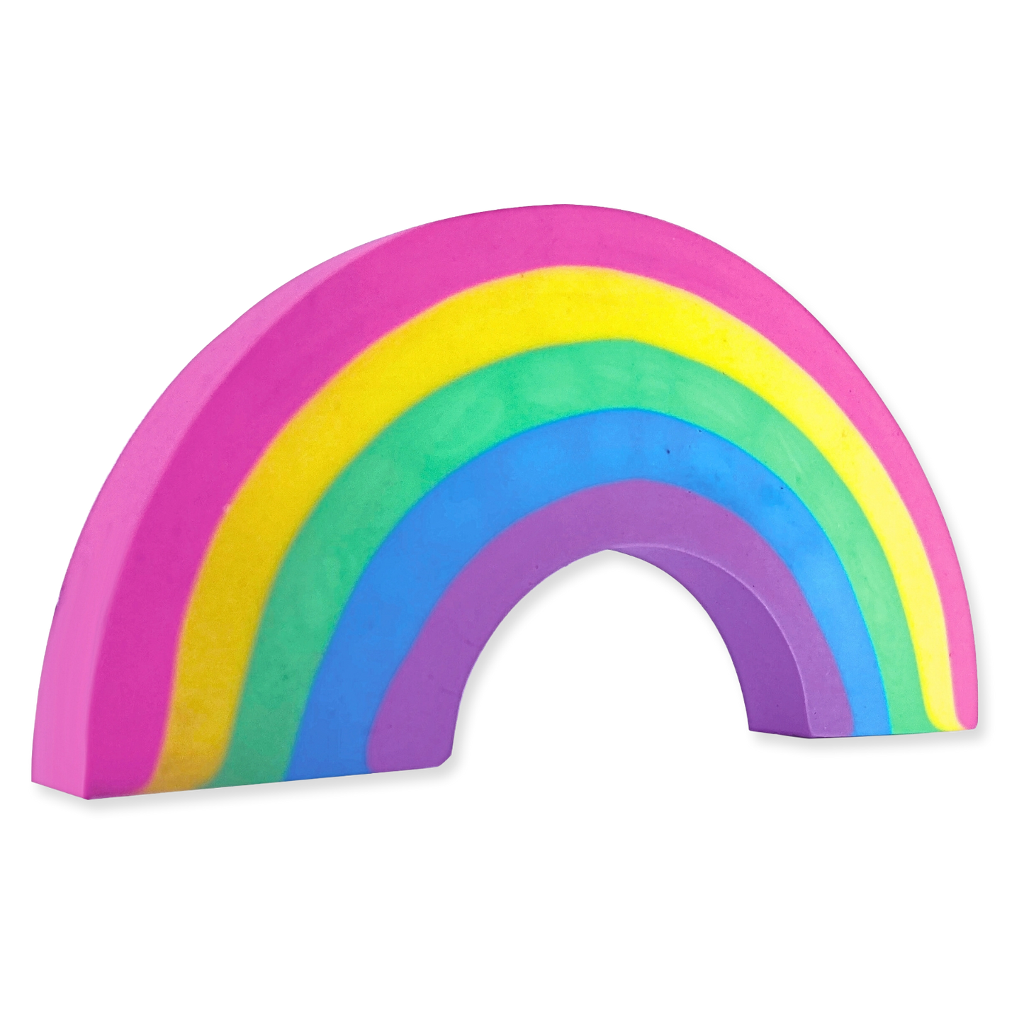 Colorful rainbow-shaped eraser on a white background