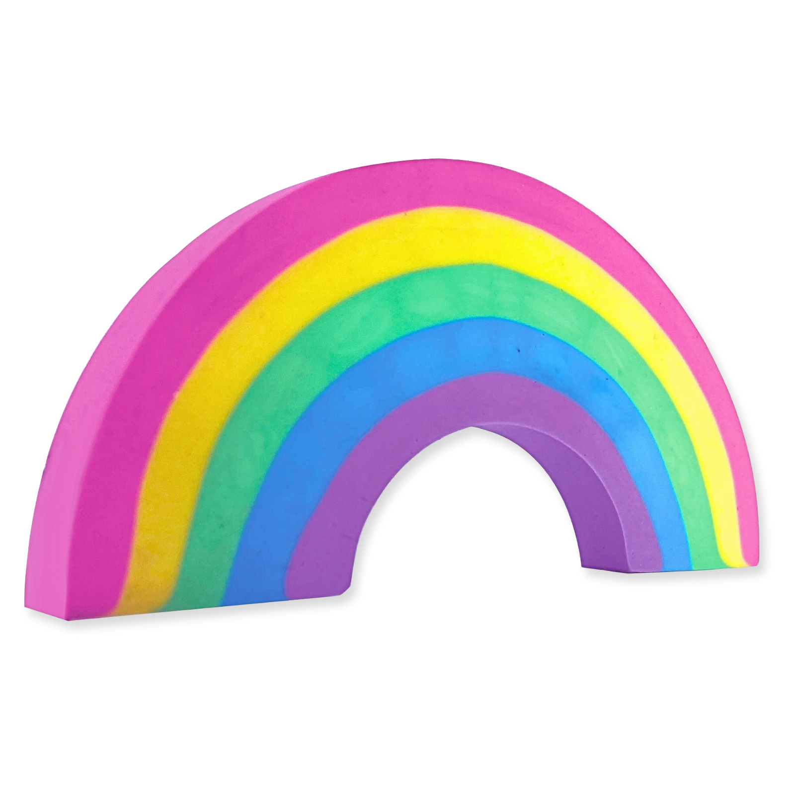 Colorful rainbow-shaped eraser on a white background
