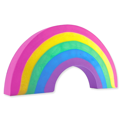 Colorful rainbow-shaped eraser on a white background