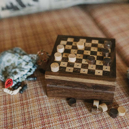 Wooden Mini Travel Chess & Checkers Set - Chrysler Museum Shop