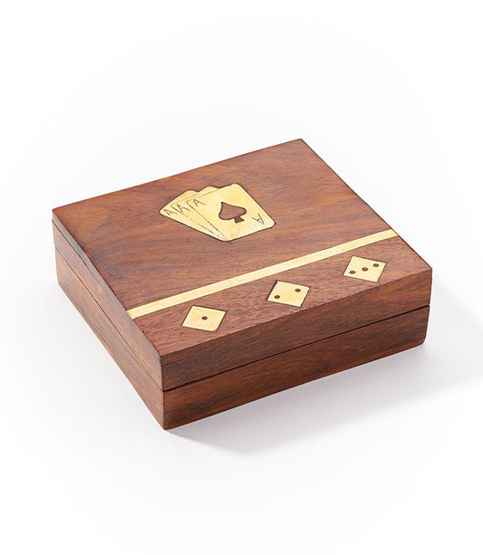 Spieleabend-Set (Holzbox mit Spielkarten &amp; 5 Würfeln)
