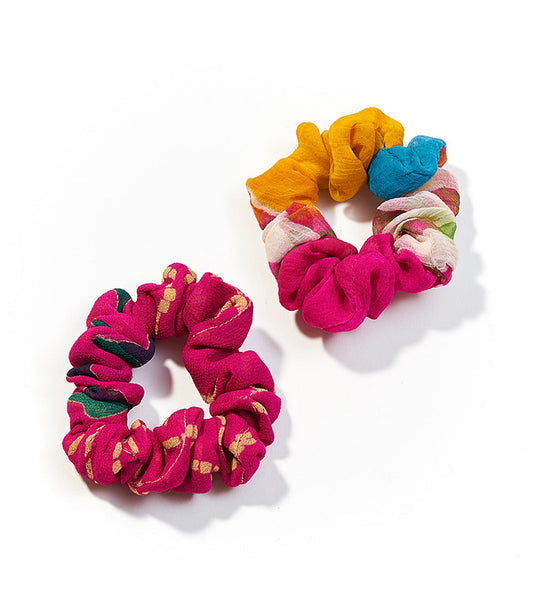 Set of 2 Upcycled Sari Fabric Hair Scrunchies
