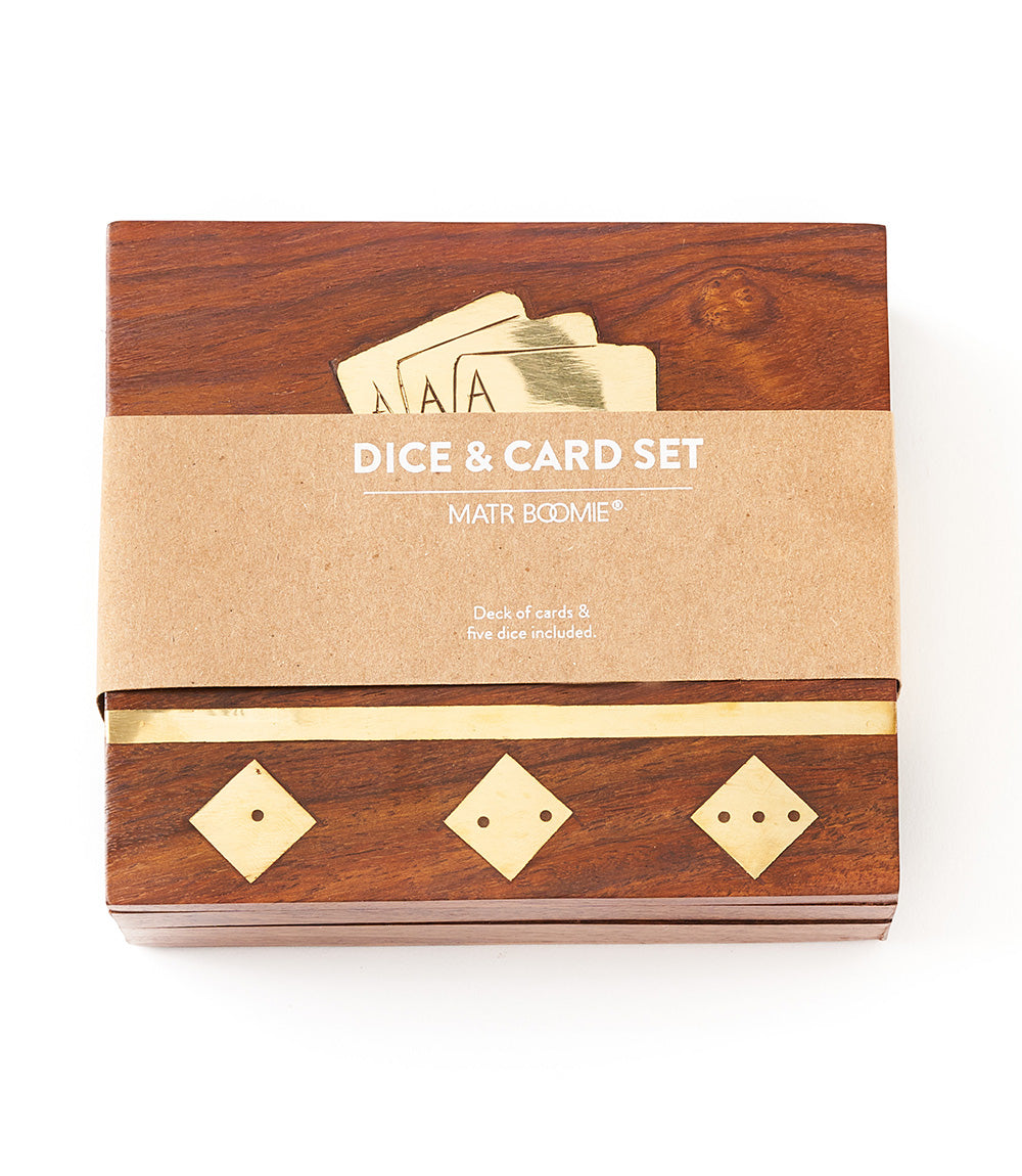 Game Night Set (Wooden Box with Playing Cards & 5 Dice)