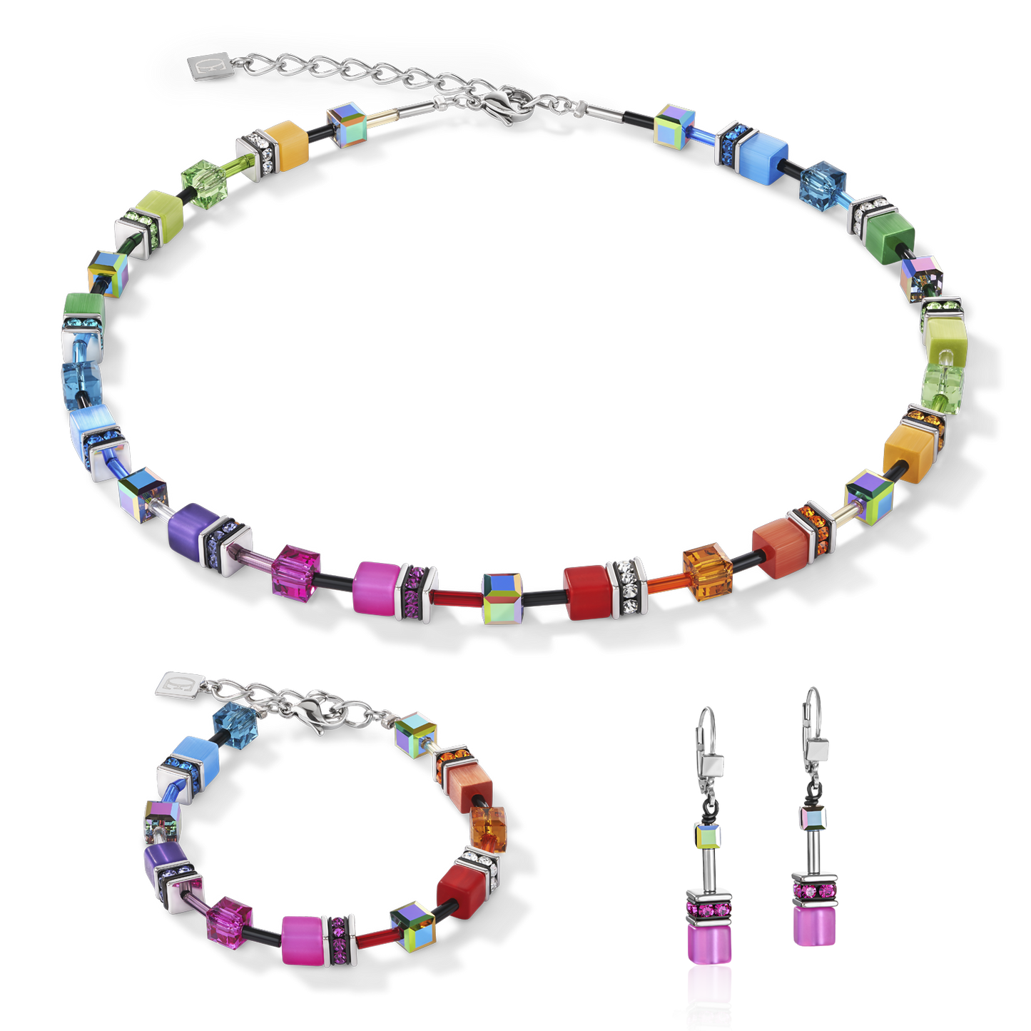 GeoCUBE® Jewelry Set: Rainbow/Silver - Chrysler Museum Shop
