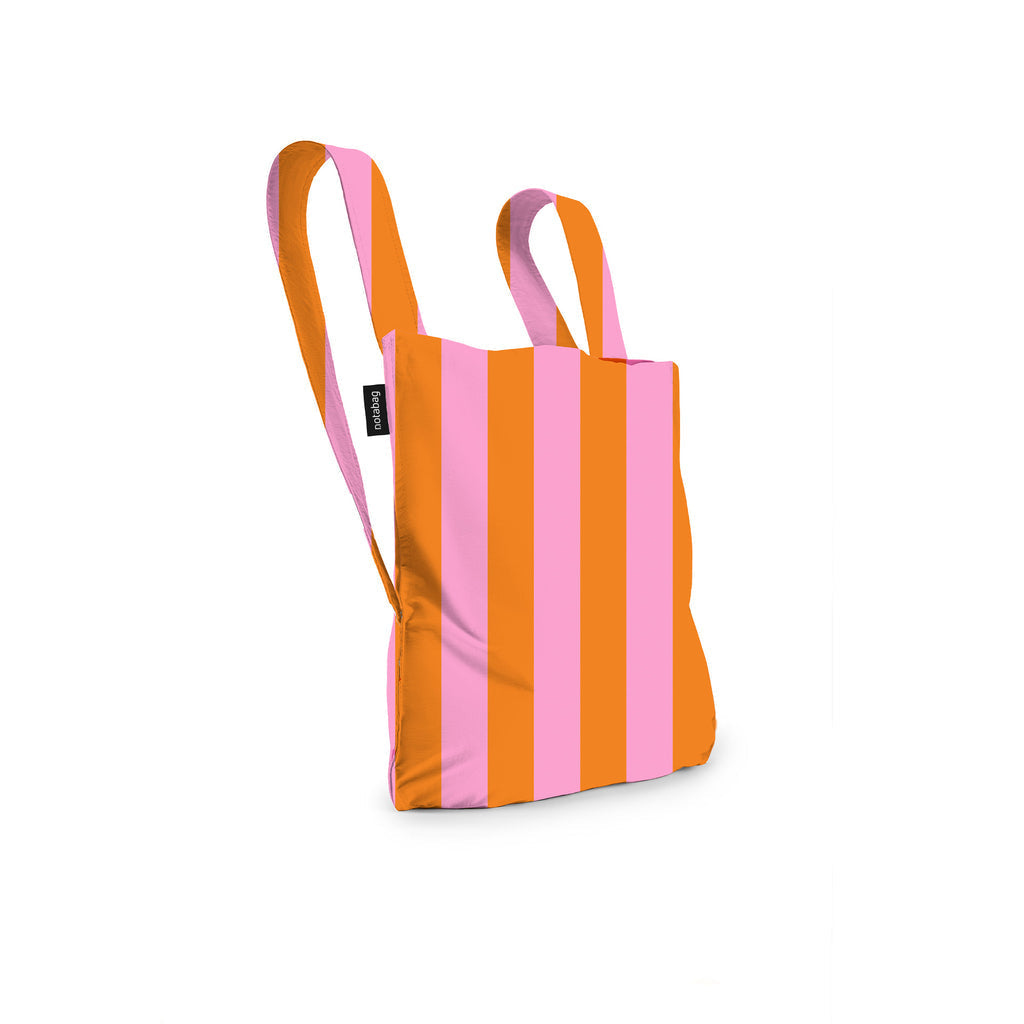 Backpack with pink and orange stripes on a white background