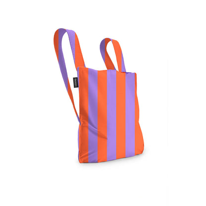 Backpack with orange and purple stripes on a white background