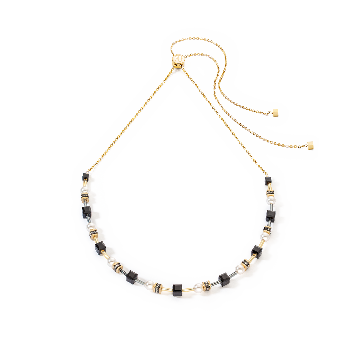 GeoCUBE® Mysterious Cubes & Pearls Necklace: Gold/Black - Chrysler Museum Shop