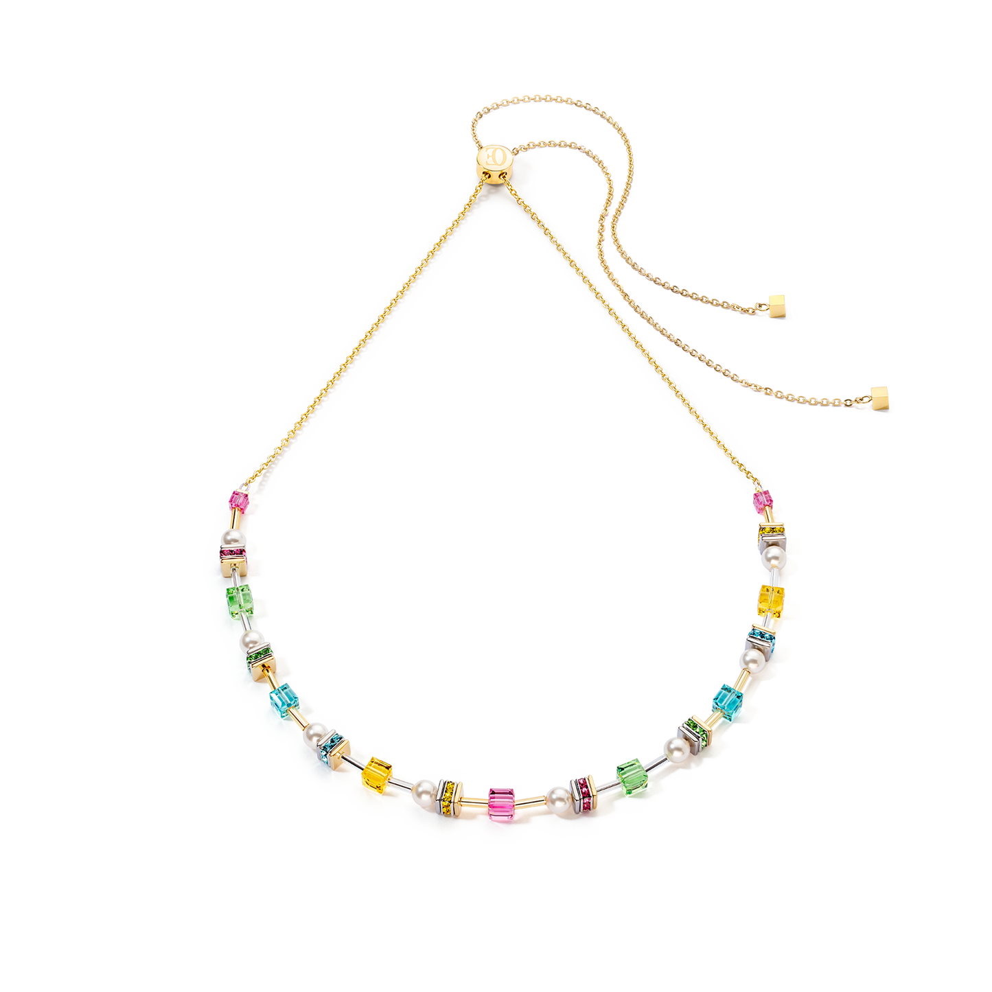 GeoCUBE® Joyful Cubes & Pearls Chain Necklace: Spring