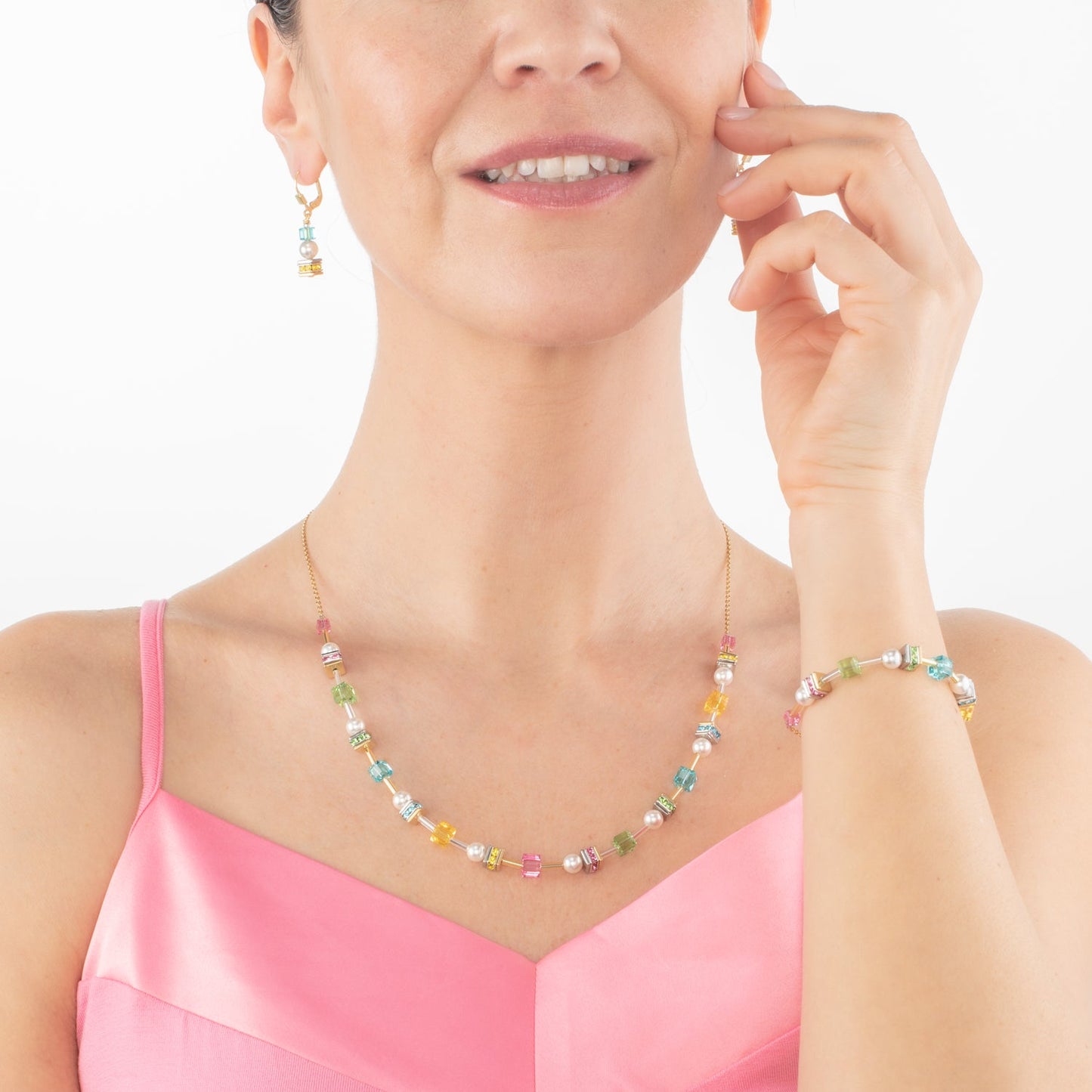GeoCUBE® Joyful Cubes & Pearls Chain Jewelry Set: Spring