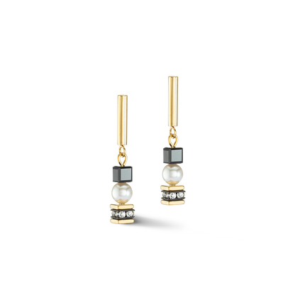 GeoCUBE® Mysterious Cubes & Pearls Earrings: Gold/Black