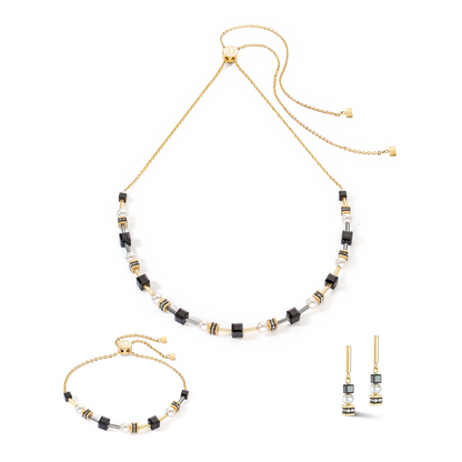 GeoCUBE® Mysterious Cubes & Pearls Jewelry Set: Gold/Black