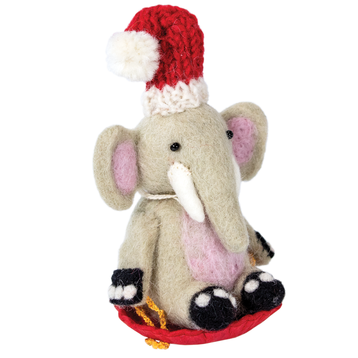 Handmade Wool Felt Sledding Elephant Ornament