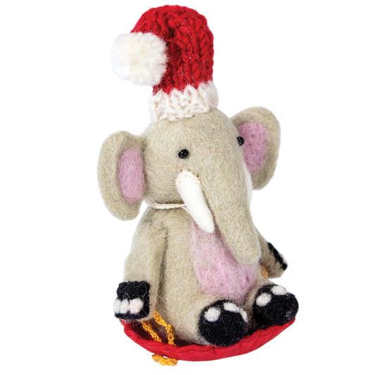 Handmade Wool Felt Sledding Elephant Ornament