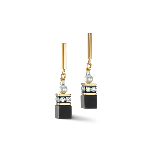 GeoCUBE® Precious Fusion Pearls Earrings: Black/Gold