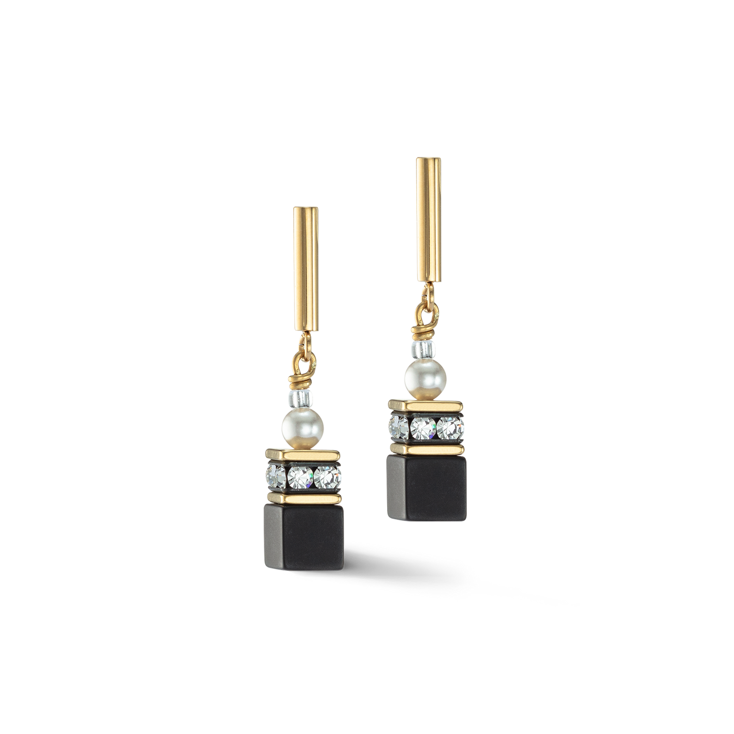 Pendientes GeoCUBE® Precious Fusion Pearls: Negro/Oro