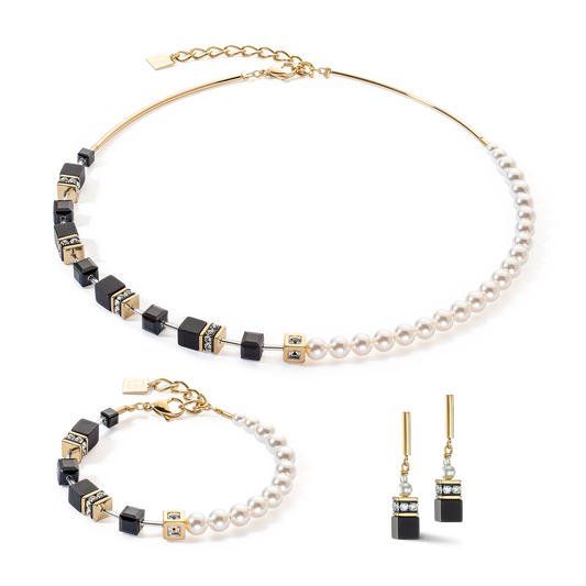 GeoCUBE® Precious Fusion Pearls Jewelry Set: Black/Gold