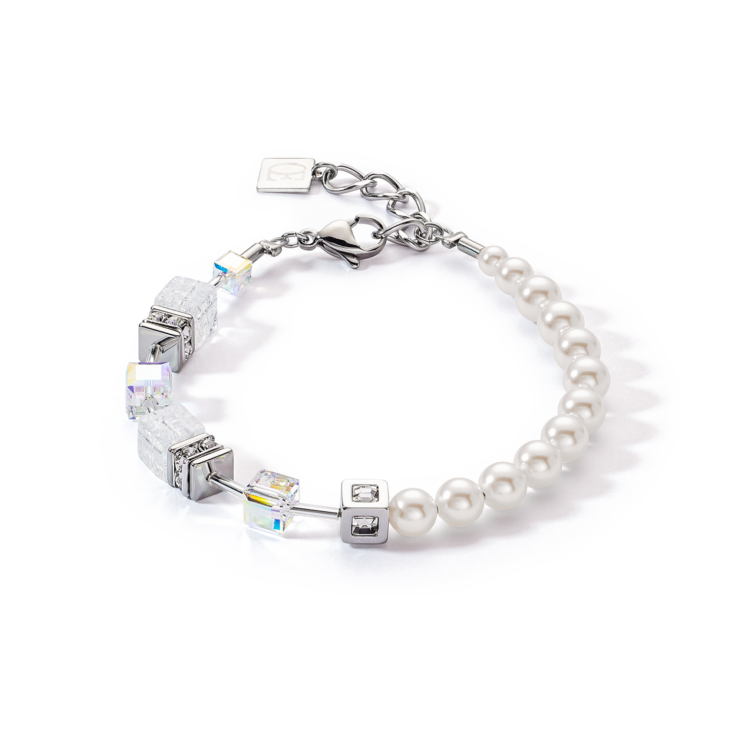 GeoCUBE® Precious Fusion Pearls Bracelet: White/Silver