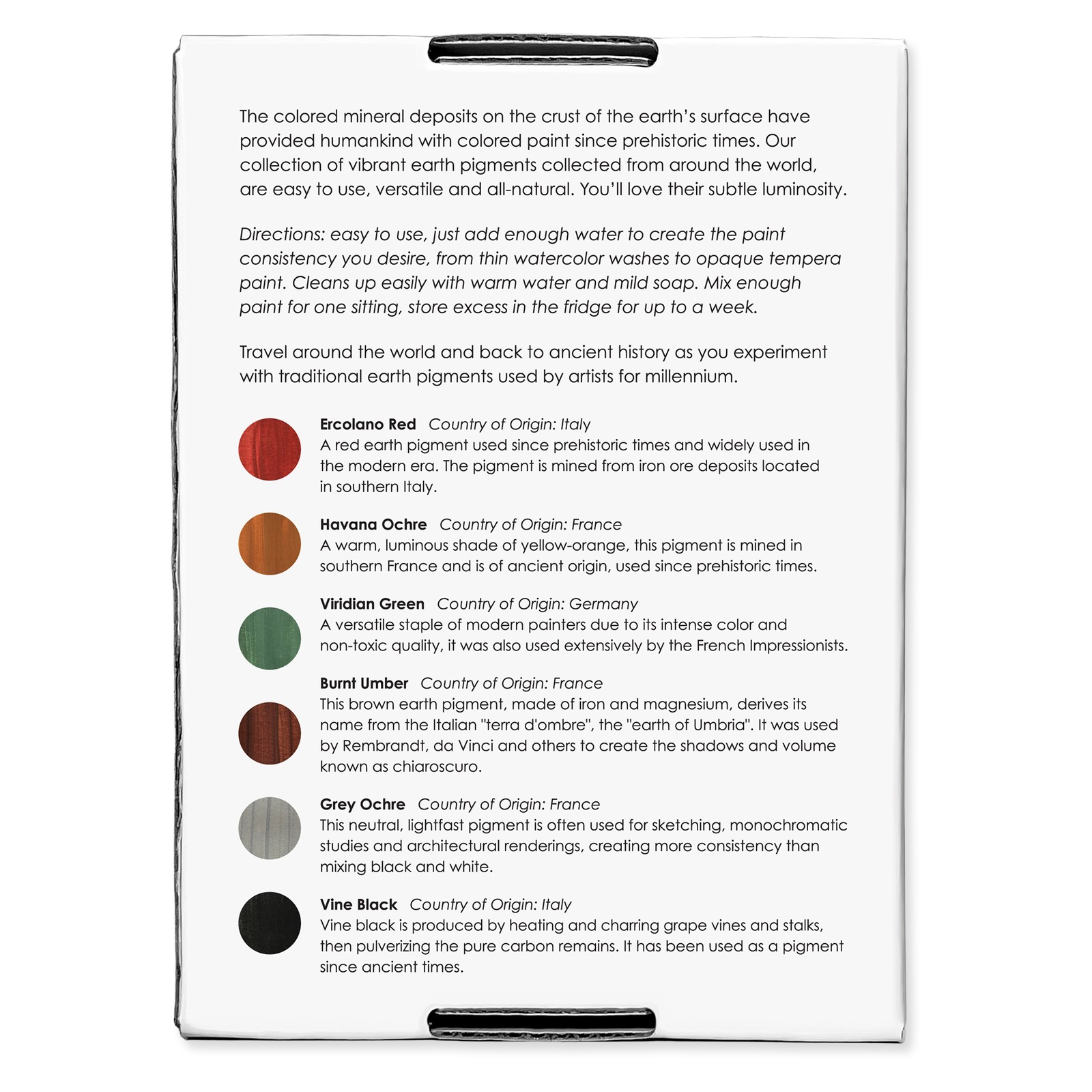 Product packaging with text and color swatches on a white background