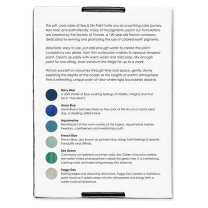 Product packaging with text and color swatches on a white background