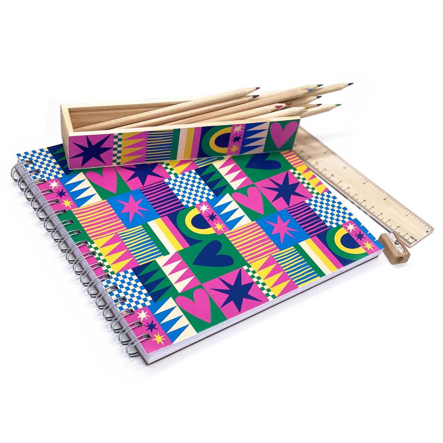 Square Sketchbook: Geo Love. Shown with Geo Love Pencil Box (sold separately) - Chrysler Museum Shop