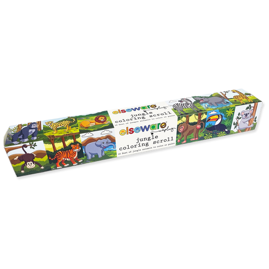 Coloring scroll packaging with animal illustrations on a white background