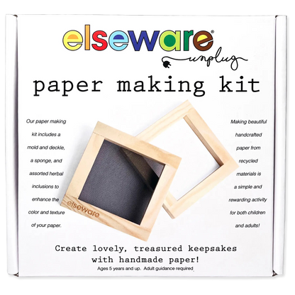 elseware paper making kit packaging with wooden mold and deckle on a white background