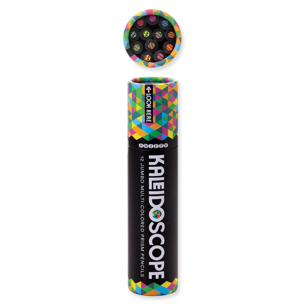 Kaleidoscope jumbo multicolored prism pencils in a colorful packaging on a white background