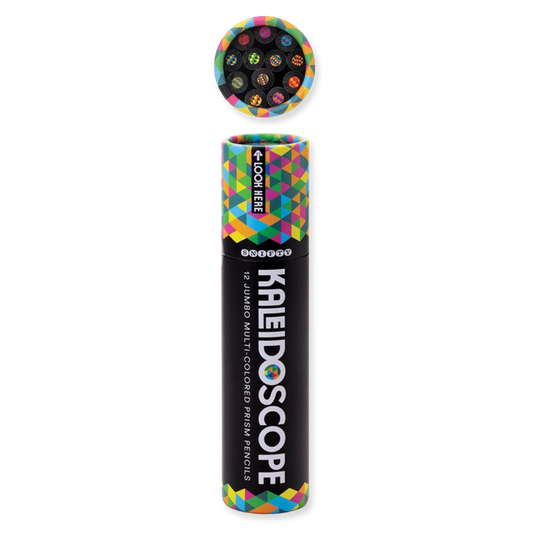 Kaleidoscope jumbo multicolored prism pencils in a colorful packaging on a white background