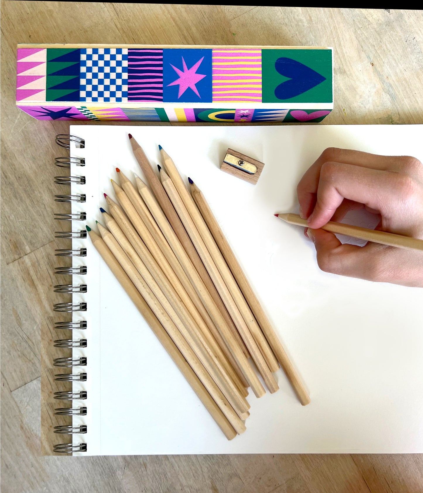 Wooden Pencil Box with Colored Pencils, Ruler & Sharpener: Geo Love - Chrysler Museum Shop