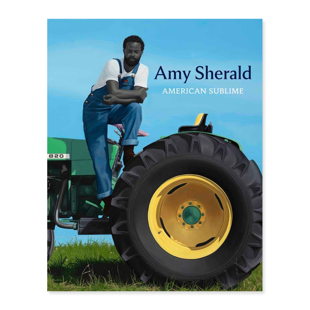 Book cover featuring a person leaning against a tractor with 'Amy Sherald' and 'American Sublime' text.