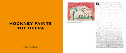 Book cover with 'Hockney Paints the Opera' and author's name on an orange background