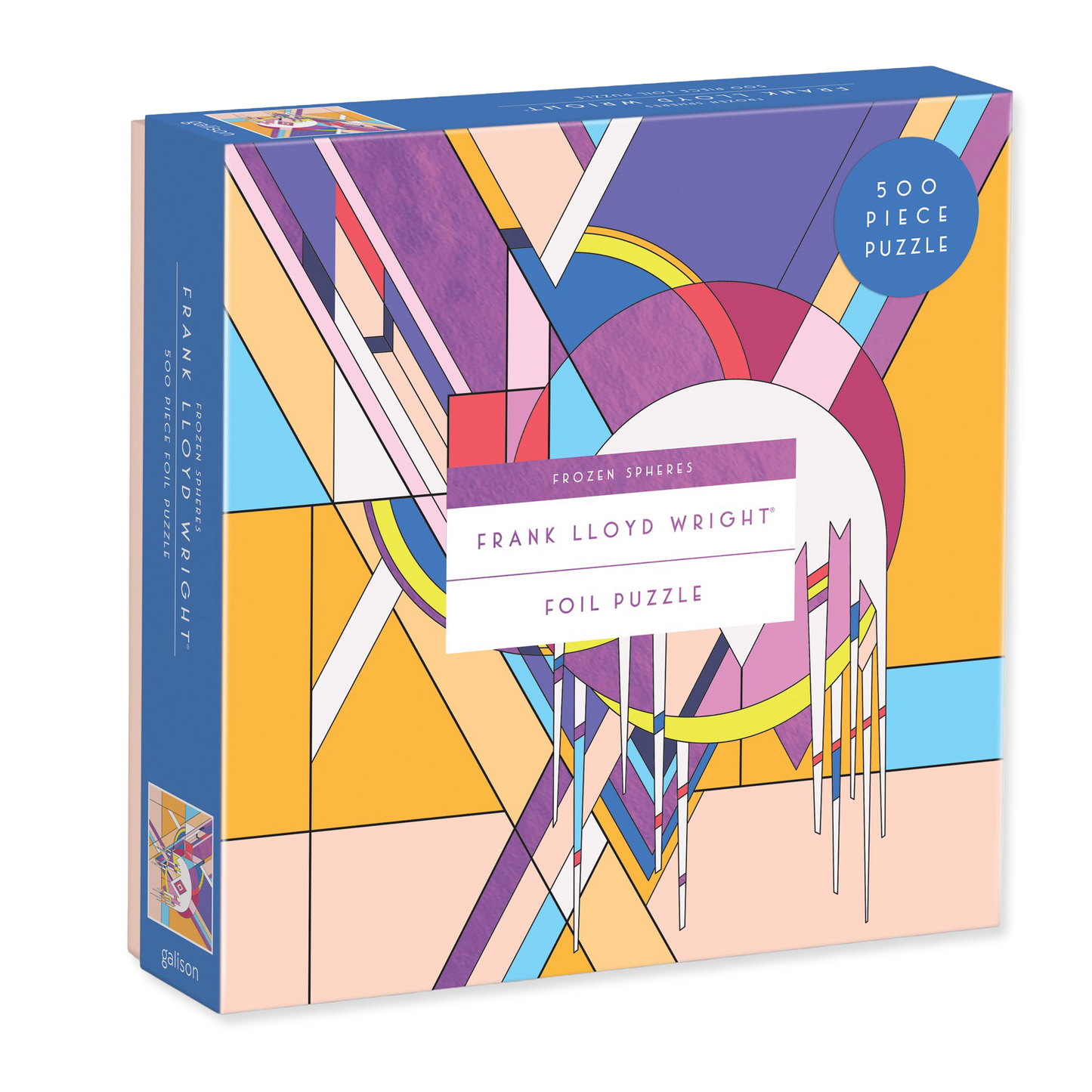 Colorful puzzle box with geometric design and text on a white background