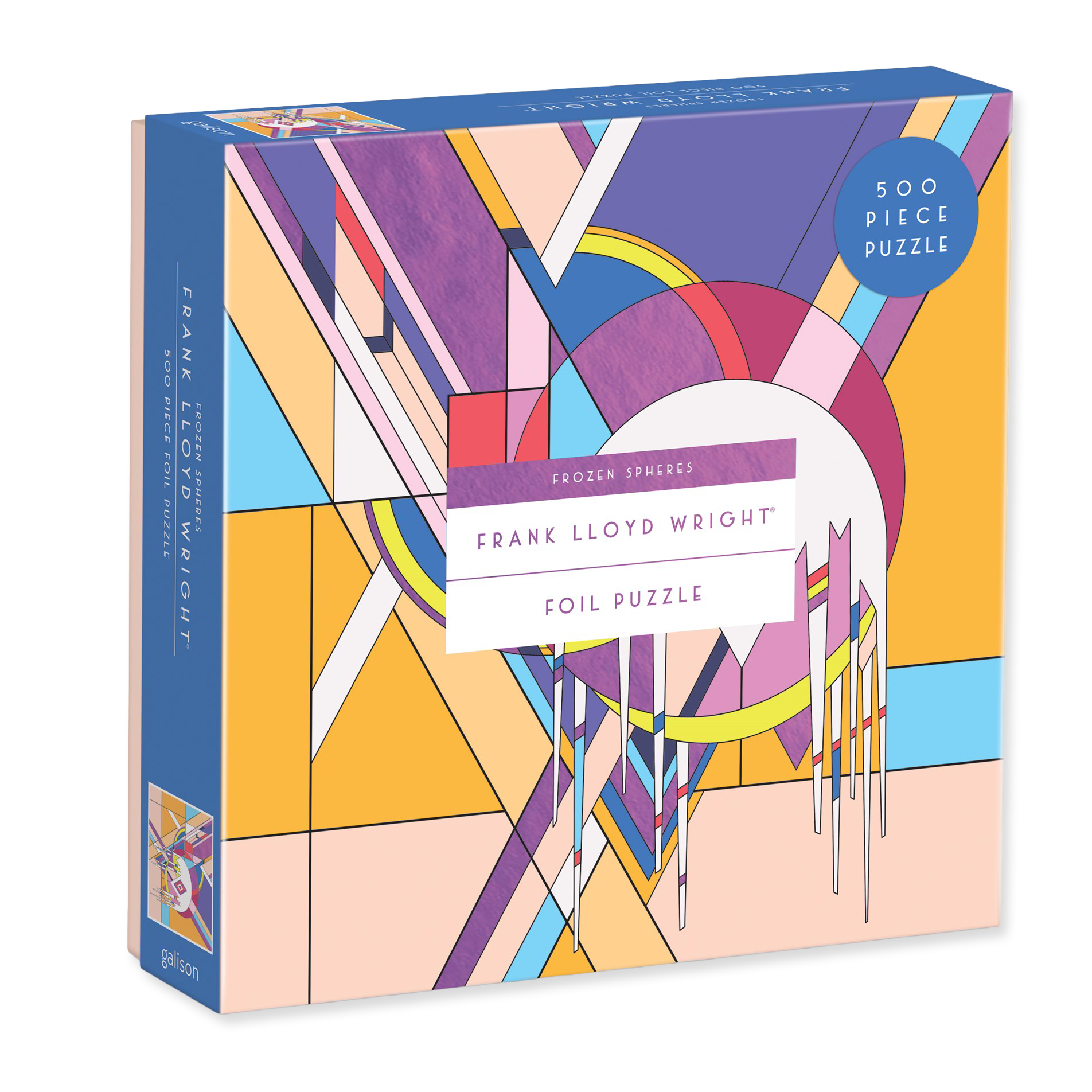 Colorful puzzle box with geometric design and text on a white background