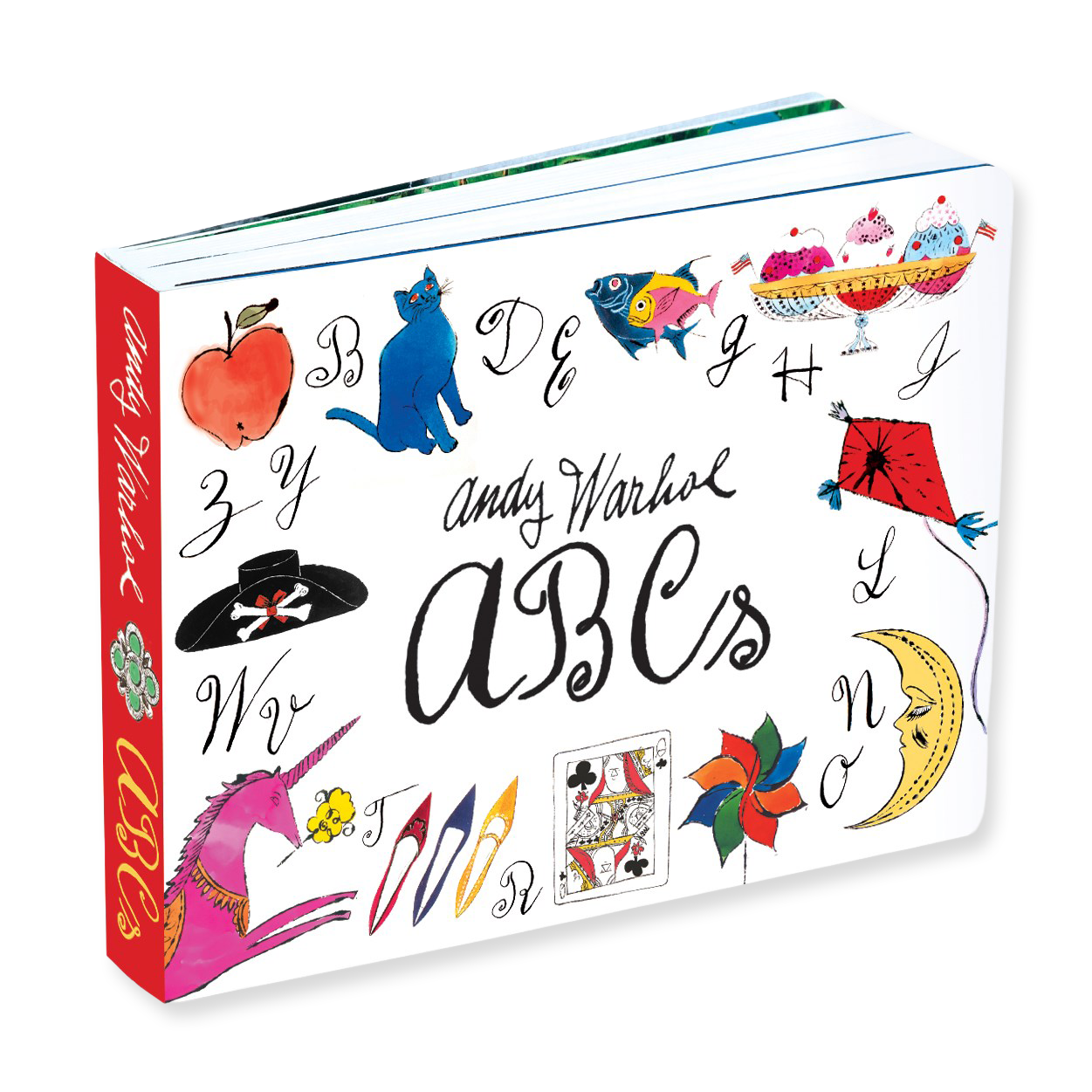 Book titled 'Andy Warhol ABCs' with colorful illustrations on a white background