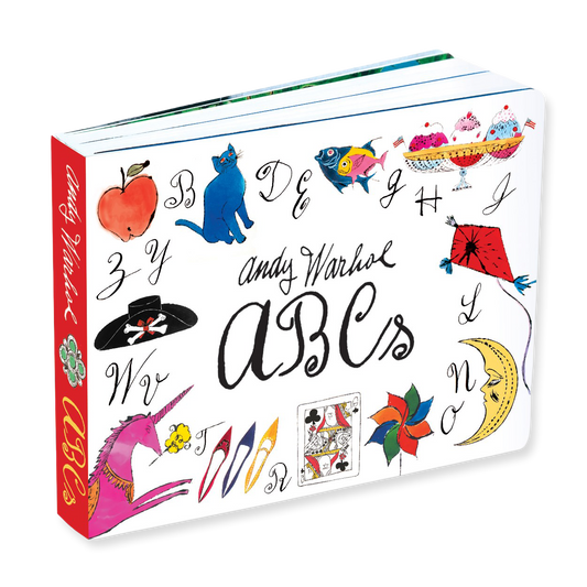 Book titled 'Andy Warhol ABCs' with colorful illustrations on a white background