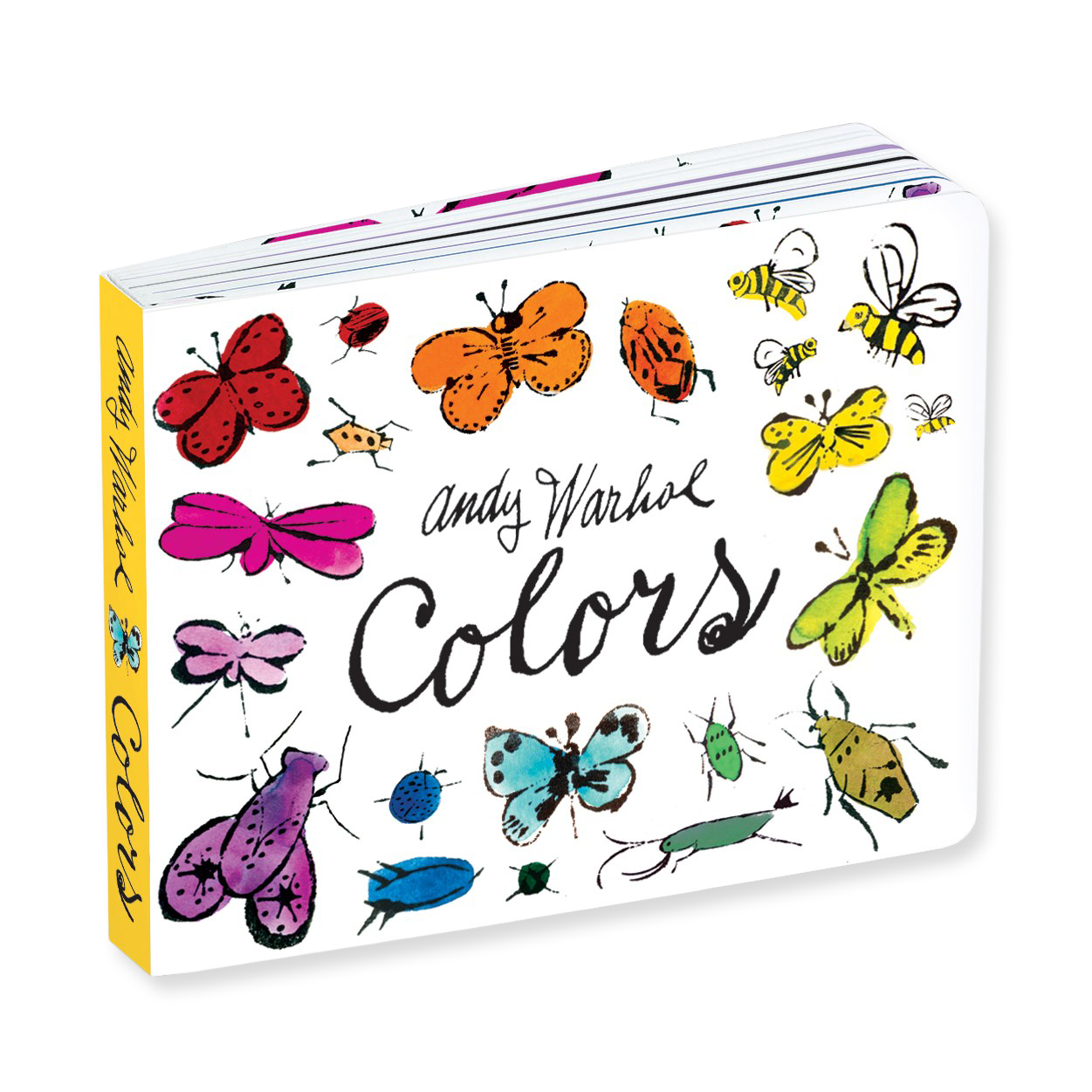 Book cover with colorful illustrations of butterflies and insects, featuring Andy Warhol's 'Colors' design.