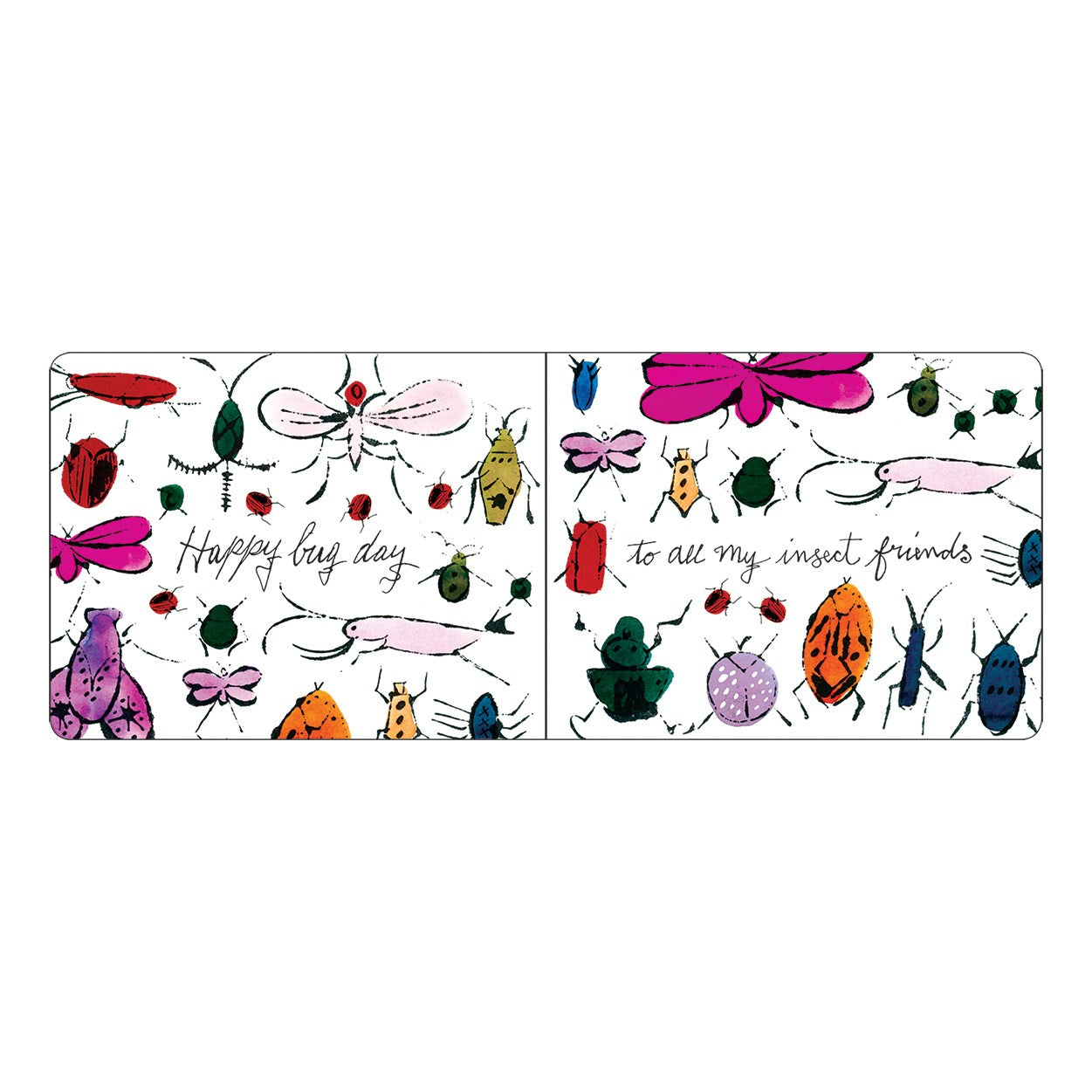 Illustrated board book with colorful insects and text on a white background