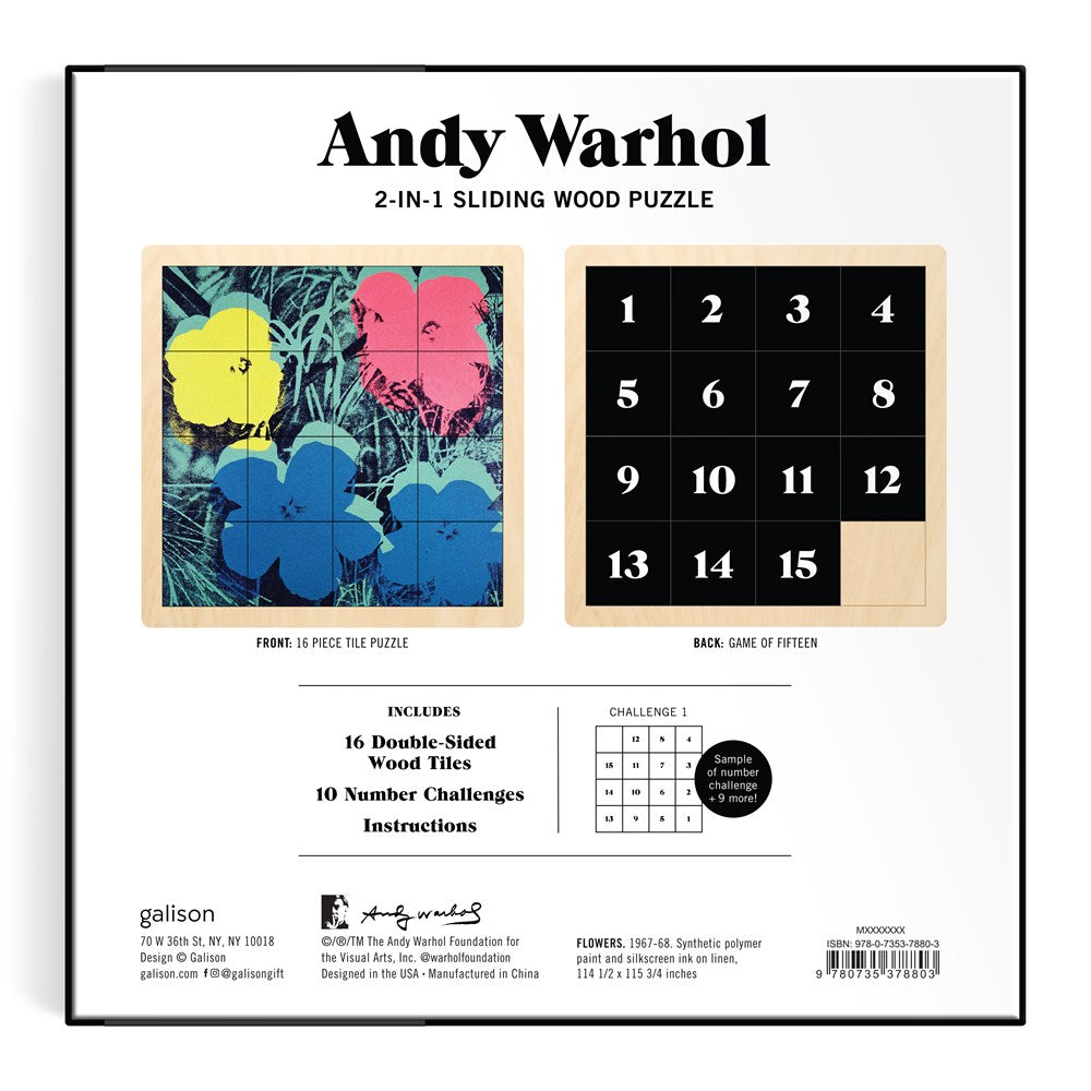 Andy Warhol Flowers 2-in-1-Schiebepuzzle aus Holz
