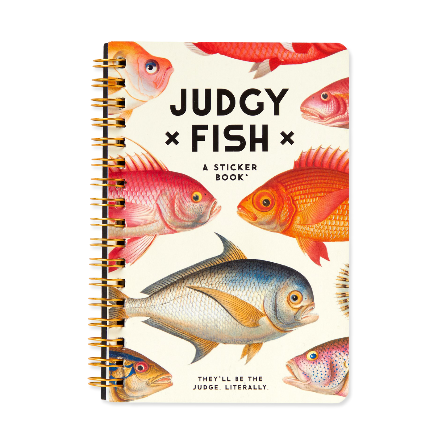 Sticker book cover with colorful fish illustrations and text on a white background