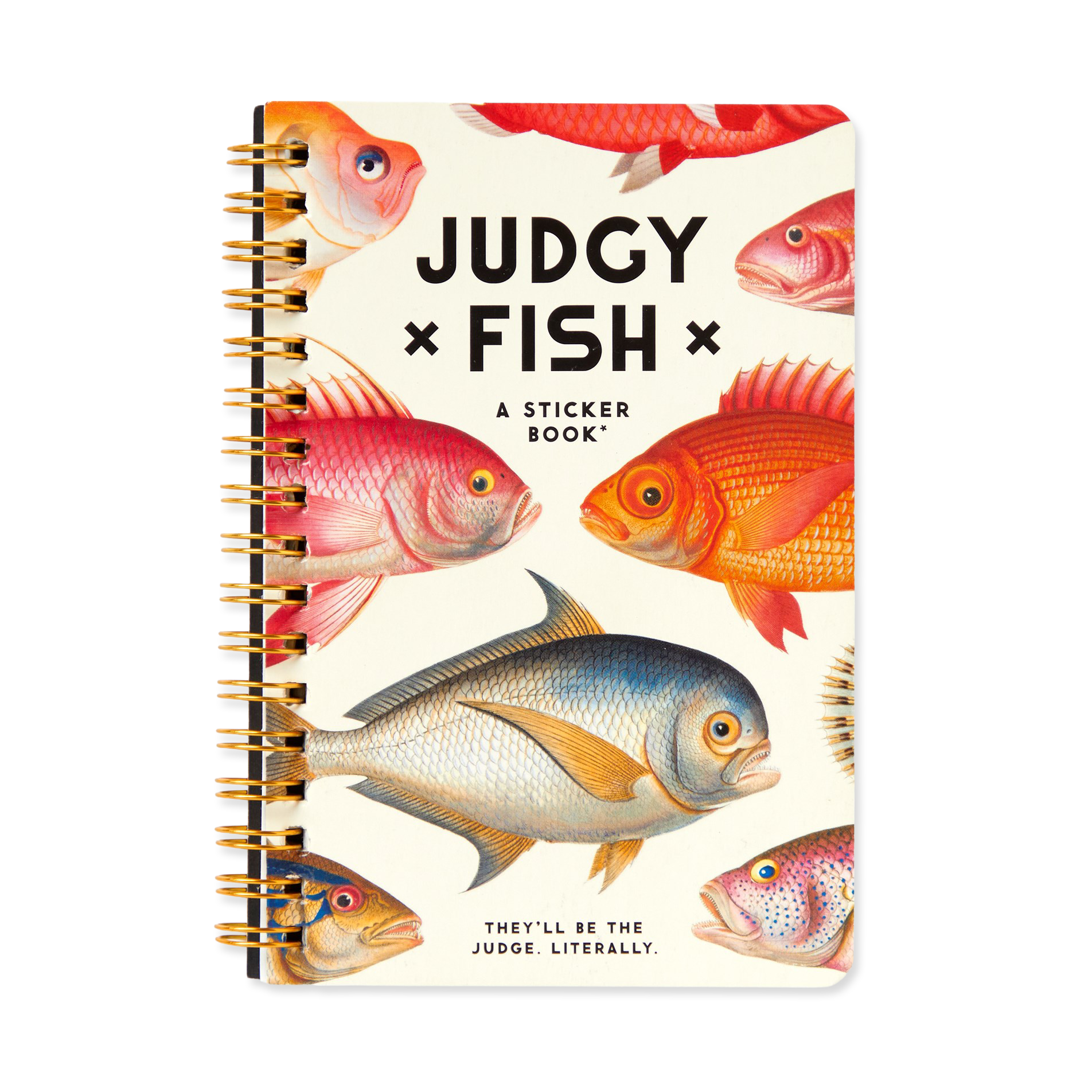 Sticker book cover with colorful fish illustrations and text on a white background