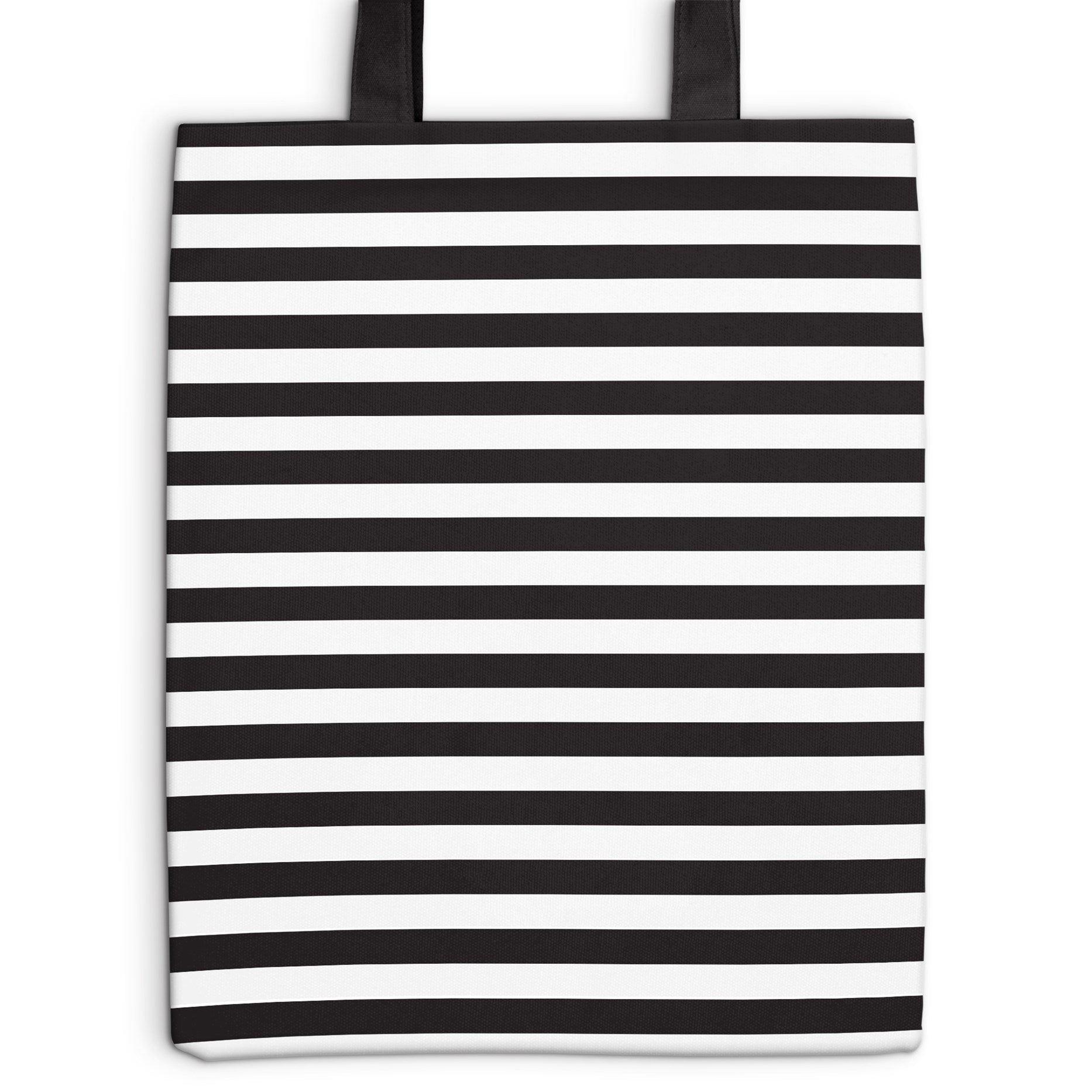 Tote bag with black and white horizontal stripes on a white background