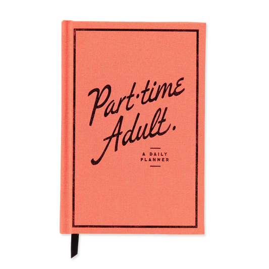 Pink planner with 'Part-time Adult' text on a white background