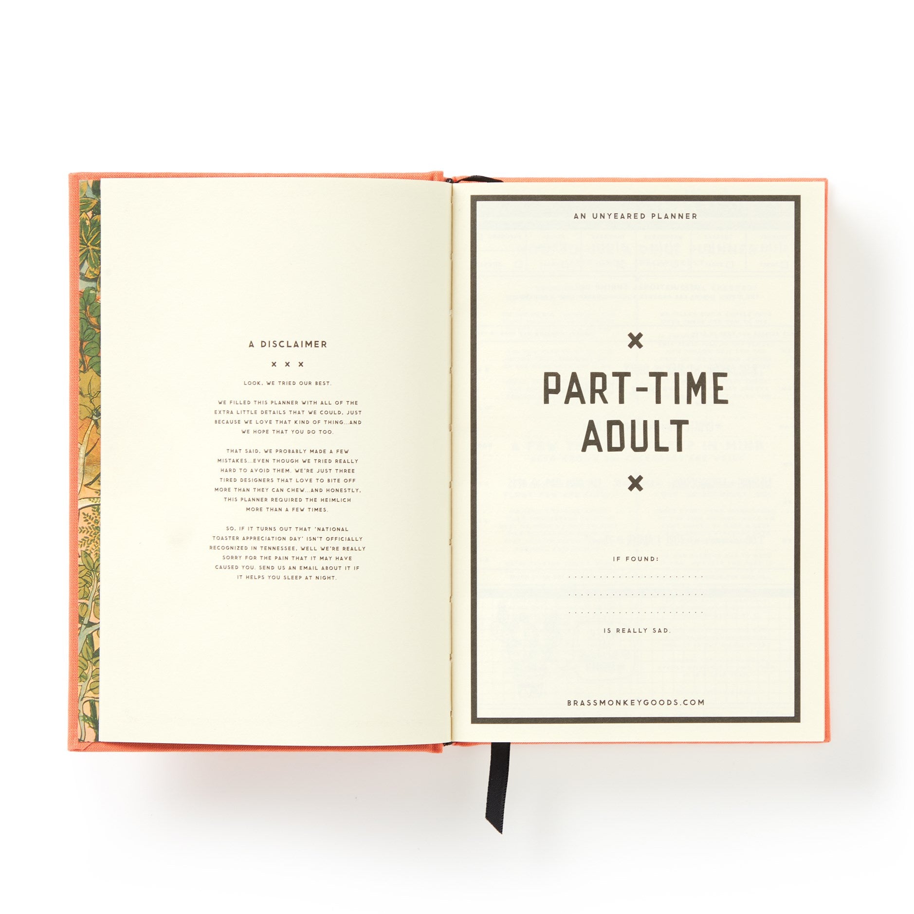 Open planner with 'Part-Time Adult' title on a white background