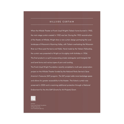 Text description of Hillside Curtain on a brown background