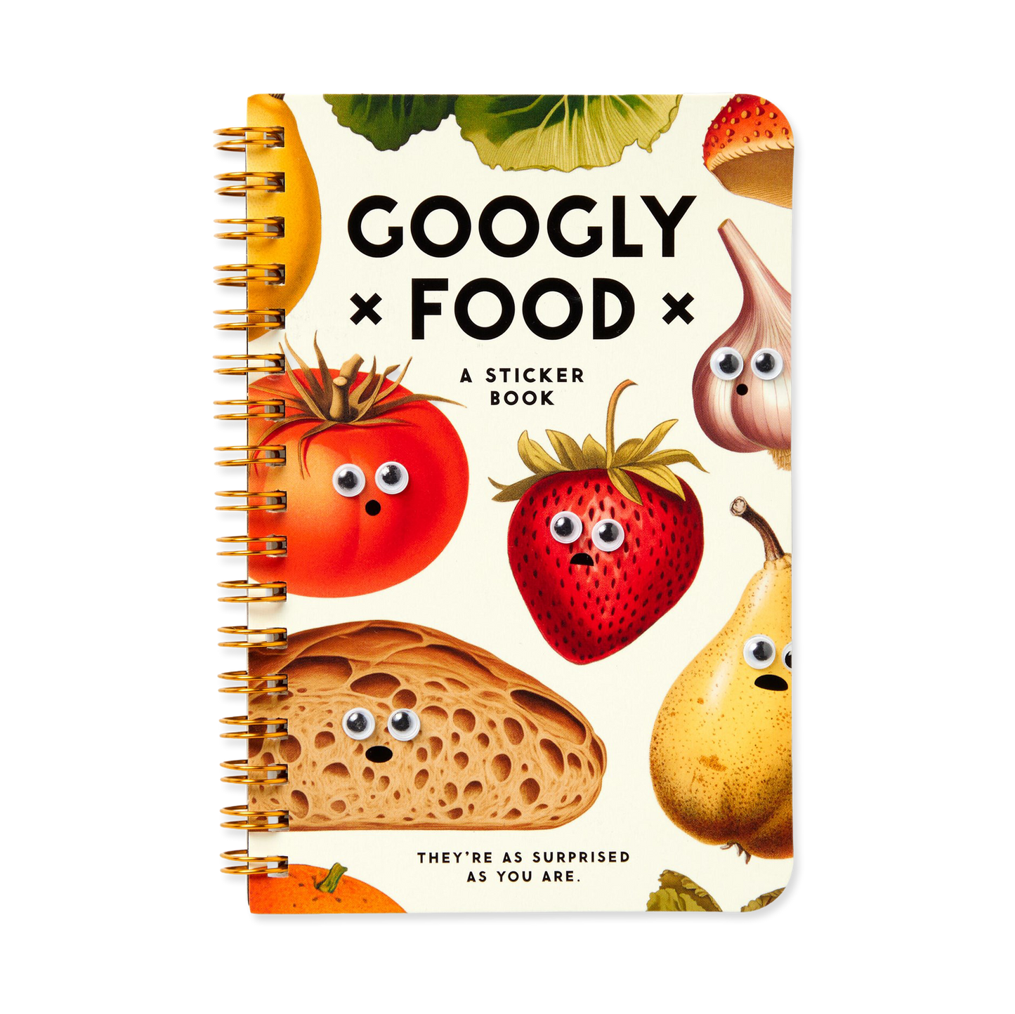 Sticker book cover with cartoon fruits and vegetables on a white background